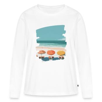 Plage colorée avec parasols - T-shirt manches longues Premium bio Femme - blanc - Devant - Julia (174cm)
