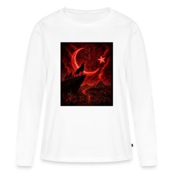Loup de la lune rouge au-dessus de la cité du feu - T-shirt manches longues Premium bio Femme - blanc - Devant - Julia (174cm)