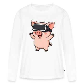 Joueur de réalité virtuelle de cochons de dessins animés mignons - T-shirt manches longues Premium bio Femme - blanc - Devant - Julia (174cm)