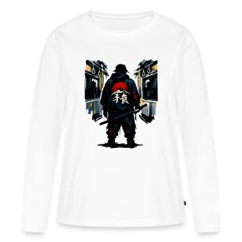 Ninja urbain avec Soleil Rouge - T-shirt manches longues Premium bio Femme - blanc - Devant - Julia (174cm)