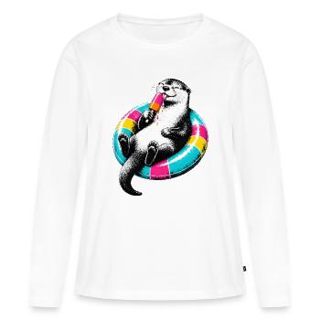 Otter mit Eis im Stencil Style - Frauen Premium Bio Langarmshirt - Weiß - Vorne - Julia (174cm)