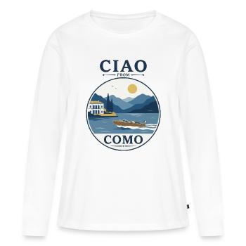 Como See: Villa, Boot und Berglandschaft - Frauen Premium Bio Langarmshirt - Weiß - Vorne - Julia (174cm)