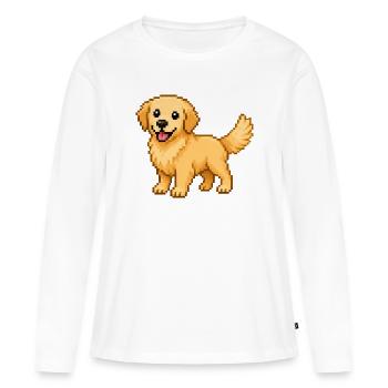 Süßer Golden Retriever – Retro Pixel Art Hund - Frauen Premium Bio Langarmshirt - Weiß - Vorne - Julia (174cm)