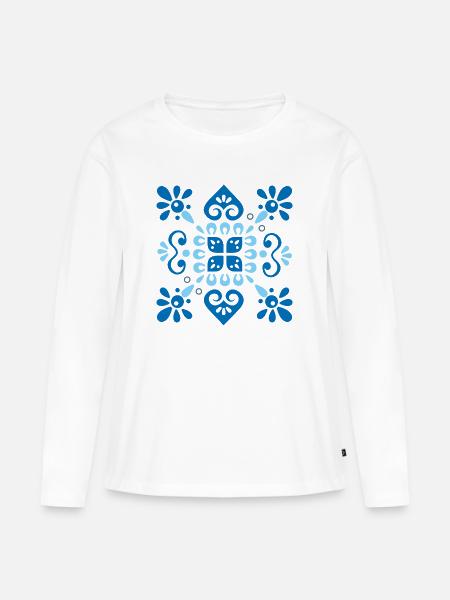 Azulejo Portugal - Frauen Premium Bio Langarmshirt - Weiß