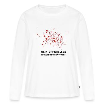 Teinture de sauce tomate Dicton drôle - T-shirt manches longues Premium bio Femme - blanc - Devant - Julia (174cm)