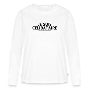 je suis célibataire. t shirt pour célibataire - T-shirt manches longues Premium bio Femme - blanc - Devant - Julia (174cm)