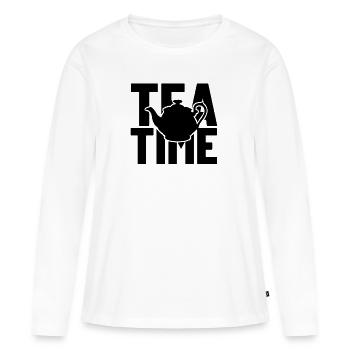 Tea Time Shirt - T-shirt manches longues Premium bio Femme - blanc - Devant - Julia (174cm)