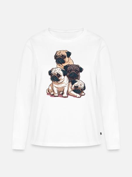 Mops Stapel - Frauen Premium Bio Langarmshirt - Weiß