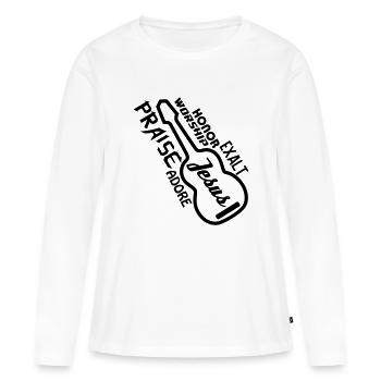 Lob - Ruhm - Frauen Premium Bio Langarmshirt - Weiß - Vorne - Julia (174cm)