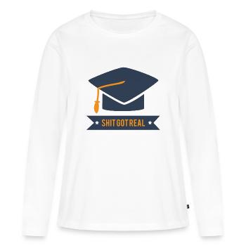 High School / Graduation: Merde Got réel - T-shirt manches longues Premium bio Femme - blanc - Devant - Julia (174cm)