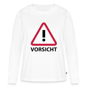 Avertissement - T-shirt manches longues Premium bio Femme - blanc - Devant - Julia (174cm)