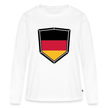 bouclier blason forme super bouton 3 couleurs Alle - T-shirt manches longues Premium bio Femme - blanc - Devant - Julia (174cm)