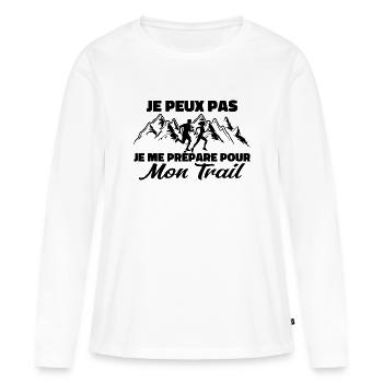 Je peux pas je me prépare pour mon trail - T-shirt manches longues Premium bio Femme - blanc - Devant - Julia (174cm)