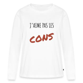 J’aime pas les cons - T-shirt manches longues Premium bio Femme - blanc - Devant - Julia (174cm)