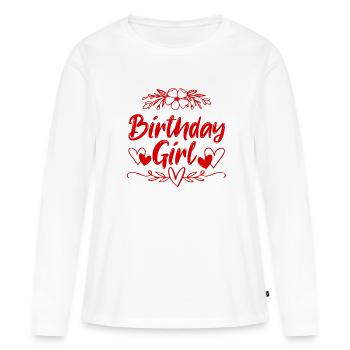 Fille d’anniversaire - T-shirt manches longues Premium bio Femme - blanc - Devant - Julia (174cm)