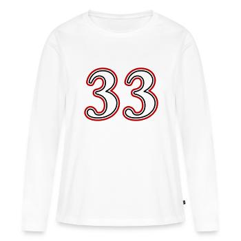 33 Numéro de numéro - T-shirt manches longues Premium bio Femme - blanc - Devant - Julia (174cm)