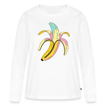 Bananes Pop Art - T-shirt manches longues Premium bio Femme - blanc - Devant - Julia (174cm)
