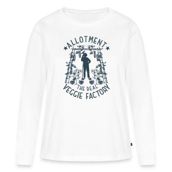 Kleingarten Die wahre Gemüsefabrik - Frauen Premium Bio Langarmshirt - Weiß - Vorne - Julia (174cm)