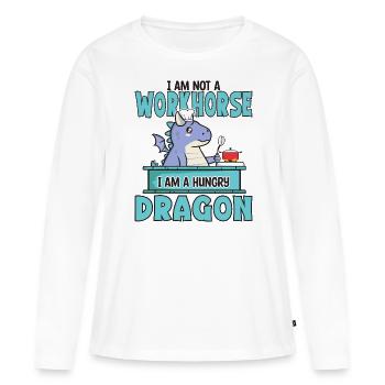 Je ne suis pas un bourreau de travail, un dragon affamé - T-shirt manches longues Premium bio Femme - blanc - Devant - Julia (174cm)