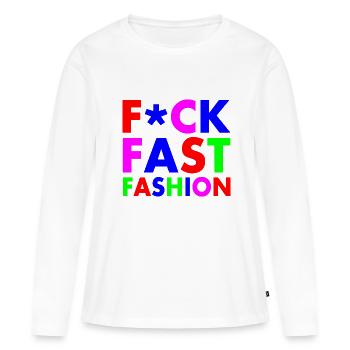 Fuck fast fashion - T-shirt manches longues Premium bio Femme - blanc - Devant - Julia (174cm)