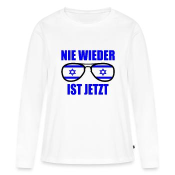Nie wieder ist jetzt - Frauen Premium Bio Langarmshirt - Weiß - Vorne - Julia (174cm)