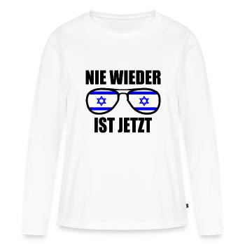 Nie wieder ist jetzt - Frauen Premium Bio Langarmshirt - Weiß - Vorne - Julia (174cm)
