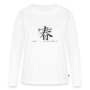 Japanische Schriftzeichen Kirschbaum Frühling - Frauen Premium Bio Langarmshirt - Weiß - Vorne - Julia (174cm)