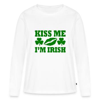 kiss me im irish - T-shirt manches longues Premium bio Femme - blanc - Devant - Julia (174cm)