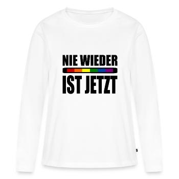 Nie wieder ist jetzt - Frauen Premium Bio Langarmshirt - Weiß - Vorne - Julia (174cm)
