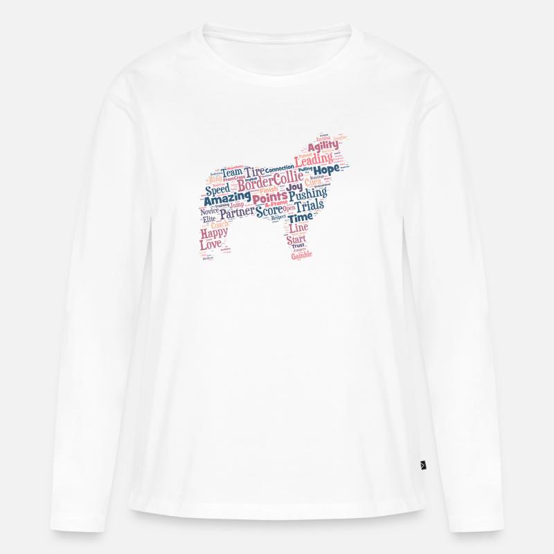 Agility Border Collie Wordcloud engl - Frauen Premium Bio Langarmshirt - Weiß