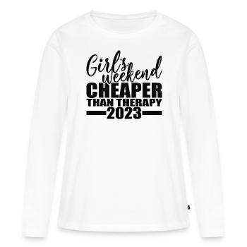 Week-end des filles moins cher que la thérapie 2023 - T-shirt manches longues Premium bio Femme - blanc - Devant - Julia (174cm)