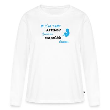 Je t ai tant attendu GARCON BLU BLK - T-shirt manches longues Premium bio Femme - blanc - Devant - Julia (174cm)