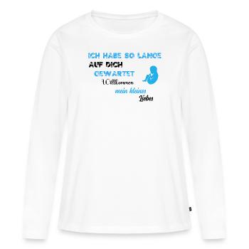 Je t'ai tant attendu BLU BLK - T-shirt manches longues Premium bio Femme - blanc - Devant - Julia (174cm)