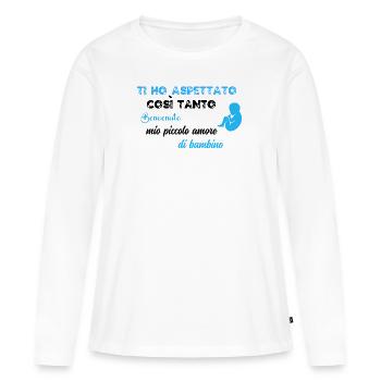Je t'ai tant attendu BLU BLK - T-shirt manches longues Premium bio Femme - blanc - Devant - Julia (174cm)