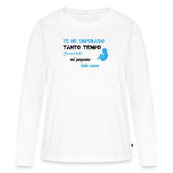 Je t'ai tant attendu BLU BLK - T-shirt manches longues Premium bio Femme - blanc - Devant - Julia (174cm)