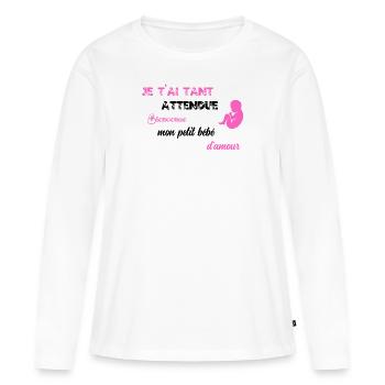 Je t ai tant attendu PNK BLK - T-shirt manches longues Premium bio Femme - blanc - Devant - Julia (174cm)