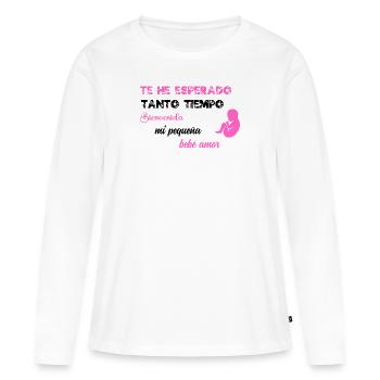 Je t'ai tant attendu PNK BLK - T-shirt manches longues Premium bio Femme - blanc - Devant - Julia (174cm)