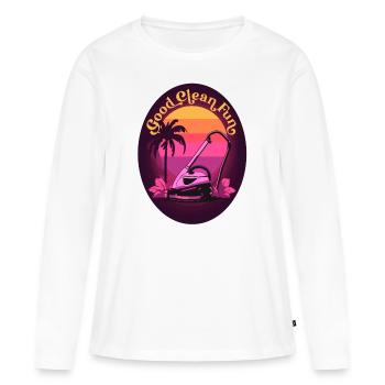 Retro 80s Staubsauger mit Orchidee und Palmen - Frauen Premium Bio Langarmshirt - Weiß - Vorne - Julia (174cm)