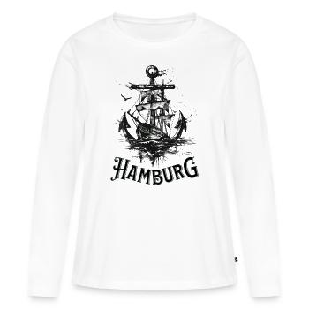 Hambourg Ancre Navire Voilier Marin Matelot - T-shirt manches longues Premium bio Femme - blanc - Devant - Julia (174cm)