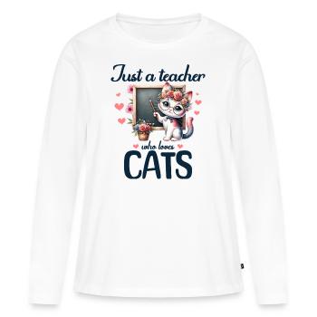 Enseignante Qui Adore Les Chats - T-shirt manches longues Premium bio Femme - blanc - Devant - Julia (174cm)