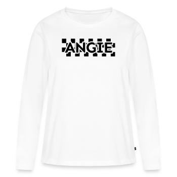 Damier Texte Prénom Femme Nom Angie - T-shirt manches longues Premium bio Femme - blanc - Devant - Julia (174cm)
