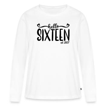 16e anniversaire Femmes Hello Sixteen Est. 2007 - T-shirt manches longues Premium bio Femme - blanc - Devant - Julia (174cm)