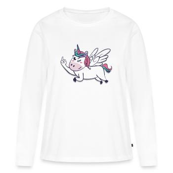 Mittelfinger Einhorn - Frauen Premium Bio Langarmshirt - Weiß - Vorne - Julia (174cm)