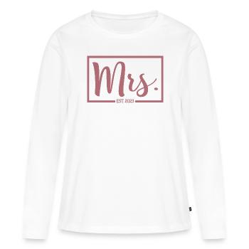 Mme Est. 2023 Fiançailles Mariage Douche nuptiale - T-shirt manches longues Premium bio Femme - blanc - Devant - Julia (174cm)