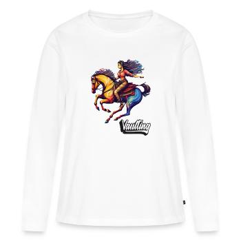 Voltige Saut Cheval Acrobatie Équitation - T-shirt manches longues Premium bio Femme - blanc - Devant - Julia (174cm)