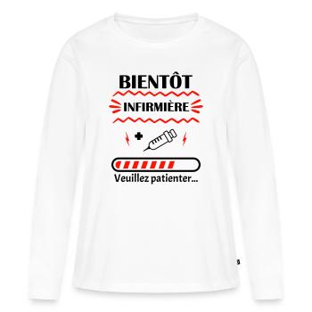 Bientôt Infirmière pour futures infirmière - T-shirt manches longues Premium bio Femme - blanc - Devant - Julia (174cm)