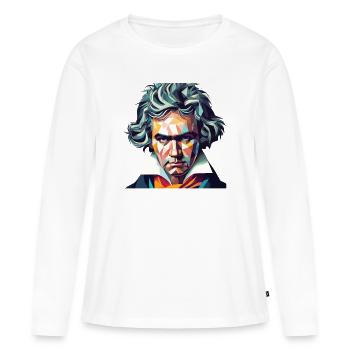 Beethoven Polygone Art Géométrique - T-shirt manches longues Premium bio Femme - blanc - Devant - Julia (174cm)
