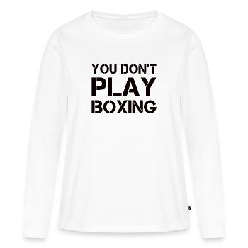 Boxe combattant, boxe, idée cadeau boxe - T-shirt manches longues Premium bio Femme - blanc - Devant - Julia (174cm)