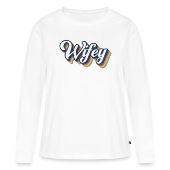 Retro Wifey Matching Paar Hochzeitsfeier Ehe - Frauen Premium Bio Langarmshirt - Weiß - Vorne - Julia (174cm)