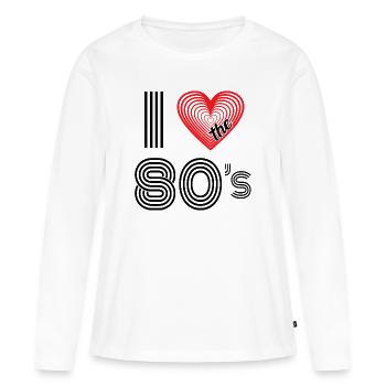 J’adore le carnaval rétro des années 80 Fête à thème des années 80 - T-shirt manches longues Premium bio Femme - blanc - Devant - Julia (174cm)